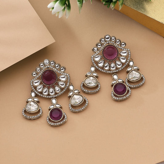 Stylish Purple Color Kundan Earrings For Party And Wedding Wear