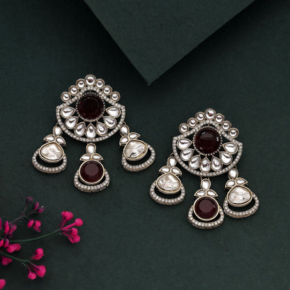 Elegant Red Color Kundan Earrings For Bridal And Party Styling
