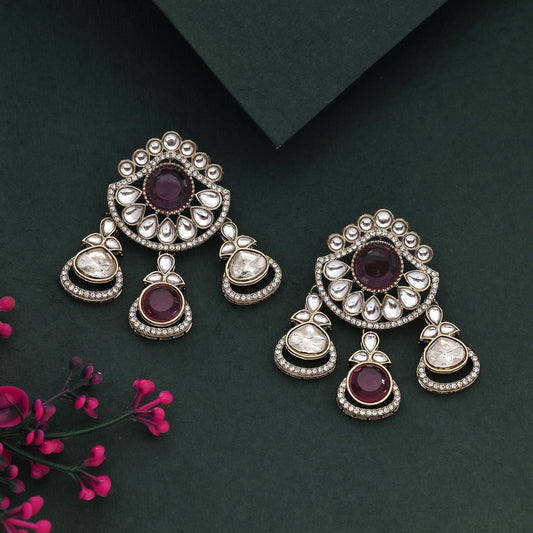 Gorgeous Rani Color Kundan Earrings For Traditional And Elegant Occasions