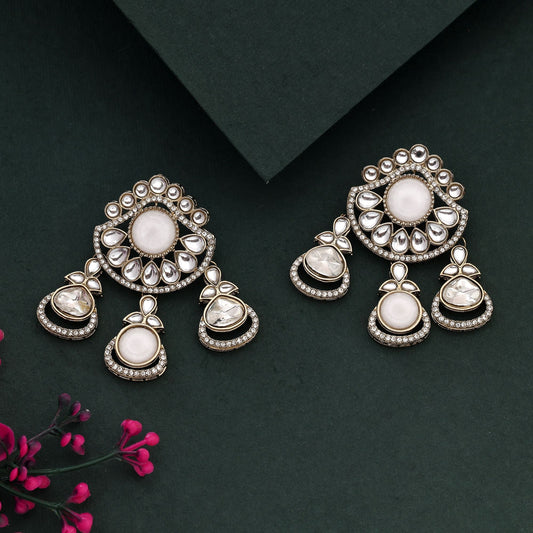 Classic White Color Kundan Earrings Perfect For Ethnic And Bridal Wear