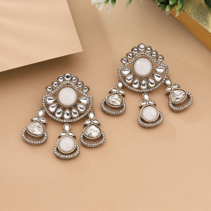 Classic White Color Kundan Earrings Perfect For Ethnic And Bridal Wear
