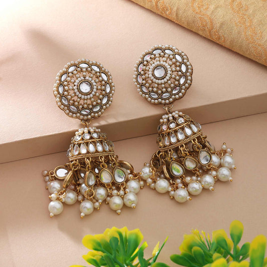 White Color Kundan Earrings With Polki Stones Perfect For Wedding Occasions