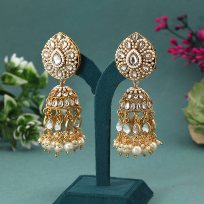 White Color Kundan Earrings With Meenakari Touch Ideal For Bridal Looks