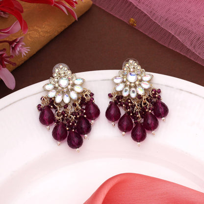 Purple Color Kundan Earrings With Royal Finish And Polished Design