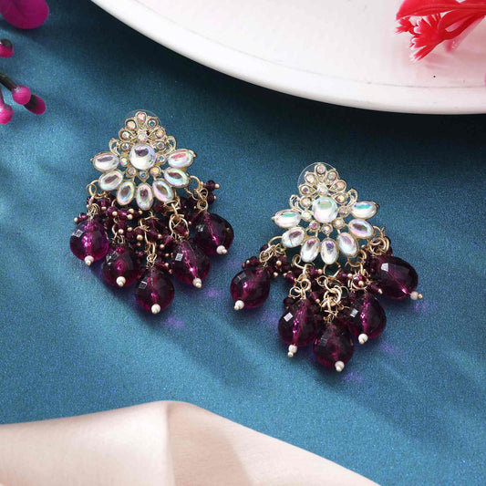 Purple Color Kundan Earrings With Royal Finish And Polished Design