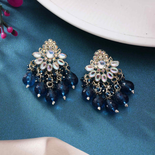 Tuerques Blaue Kundan Ohrringe mit antikem Look für elegante Outfits