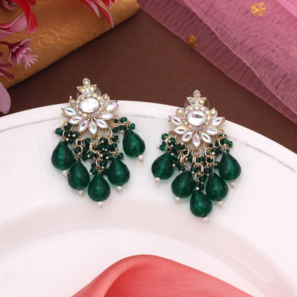 Green Color Kundan Earrings With Royal Look Perfect For Bridal Occasions