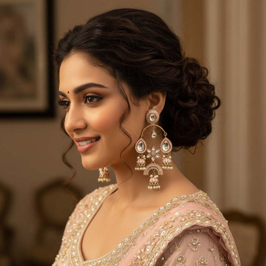 Pink Color Kundan Earrings Designed With Beautiful Traditional Detailing For Stylish Ethnic Wear