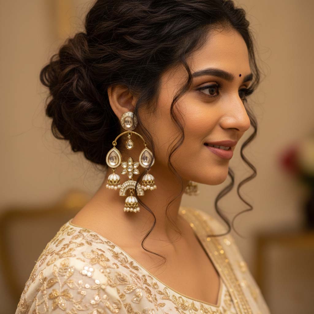 Weiße Kundan-Ohrringe mit eleganter, traditioneller Kundan-Arbeit für Hochzeiten