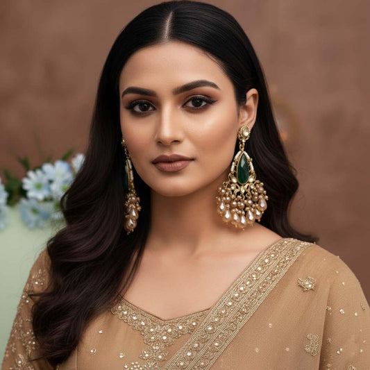 Green Color Kundan Earrings Designed With Intricate Handcrafted Details For Ethnic Fashion Lovers