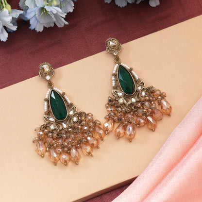 Green Color Kundan Earrings Designed With Intricate Handcrafted Details For Ethnic Fashion Lovers