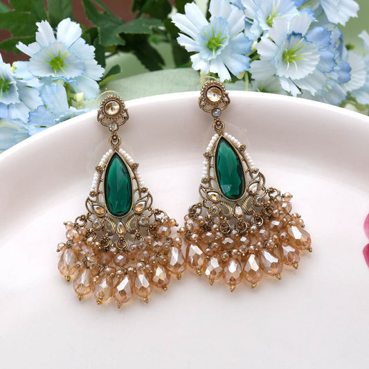 Green Color Kundan Earrings Designed With Intricate Handcrafted Details For Ethnic Fashion Lovers