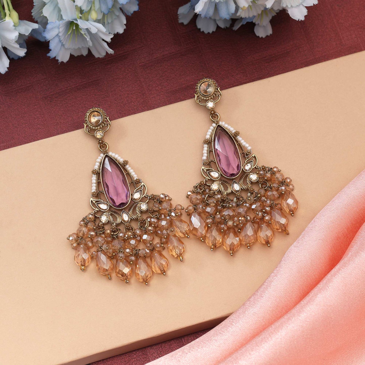 Light Purple Color Kundan Earrings With Beautiful Soft Tone Kundan Work For Stylish Looks