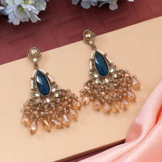 Turquoise Blue Color Kundan Earrings Designed With Unique Bold Kundan Stones For Festive Events