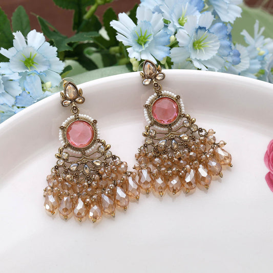 Pink Color Kundan Earrings With Stylish Traditional Kundan Work For Everyday Ethnic Styling