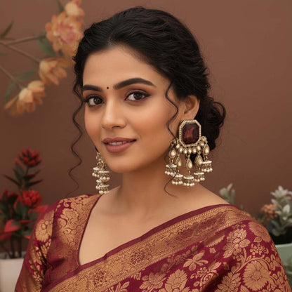Brown Color Kundan Earrings Featuring Earthy Tone Ethnic Craftwork Perfect For Unique Styling