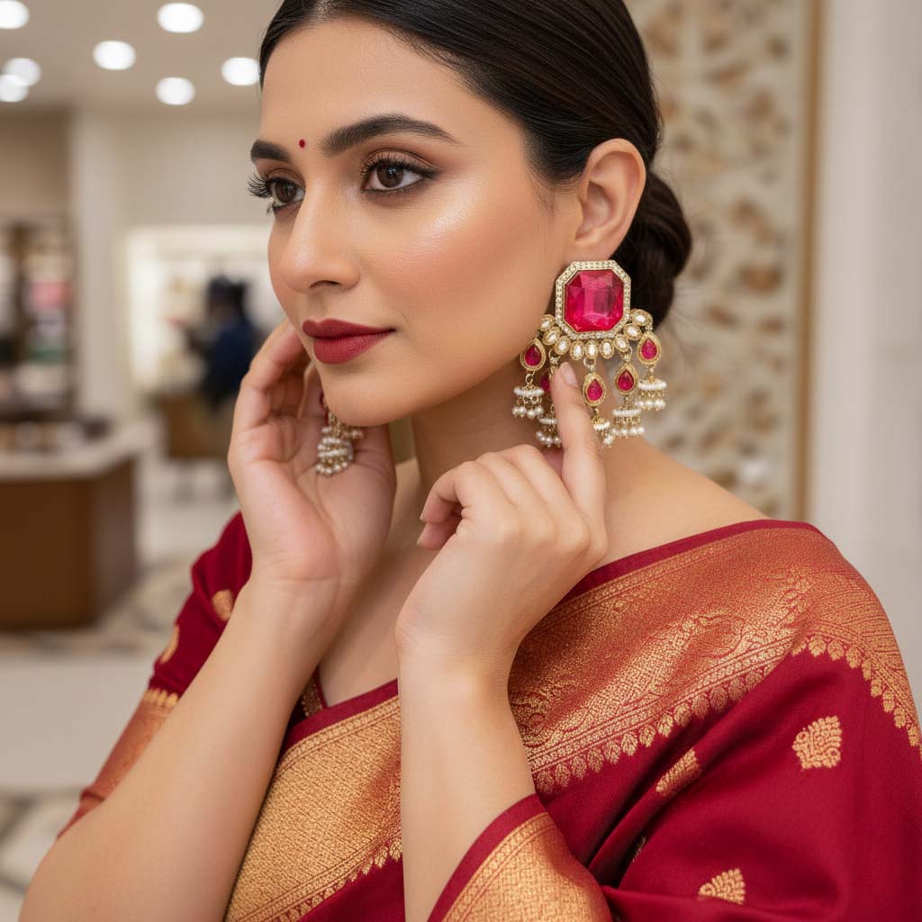 Rani Color Kundan Ohrringe Entworfen Mit Lebendigen Ethnischen Steinen Für Hochzeits- Und Partykleidung