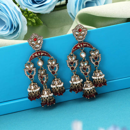 Maroon Color Kundan Earrings Crafted With Premium Bridal Inspired Ethnic Detailing For Women