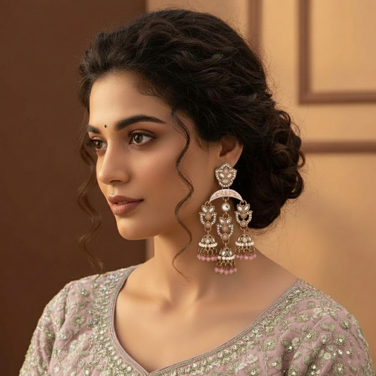 Pink Color Kundan Earrings Featuring Delicate Kundan Detailing For Everyday Ethnic Elegance