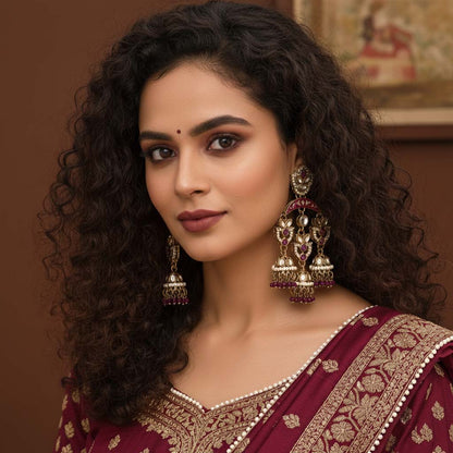 Purple Color Kundan Earrings Featuring Elegant Royal-Tone Handmade Kundan Craftwork For Women