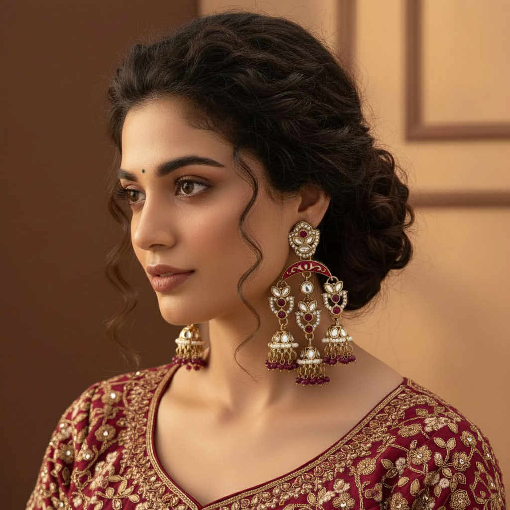 Rani Color Kundan Ohrringe Entworfen mit schönen leuchtenden Steinen für festliche Anlässe