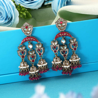 Rani Color Kundan Ohrringe Entworfen mit schönen leuchtenden Steinen für festliche Anlässe