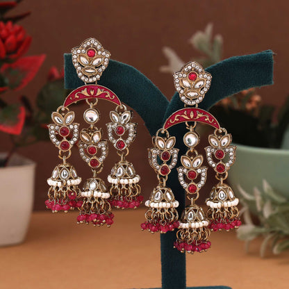 Rani Color Kundan Ohrringe Entworfen mit schönen leuchtenden Steinen für festliche Anlässe