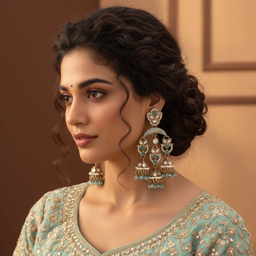 Sky Blue Color Kundan Earrings Designed With Soft Elegant Tone For Ethnic And Fusion Looks