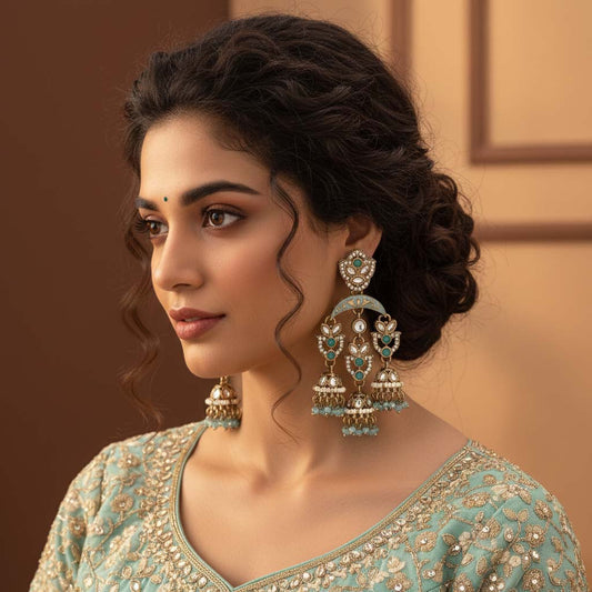Sky Blue Color Kundan Earrings Designed With Soft Elegant Tone For Ethnic And Fusion Looks