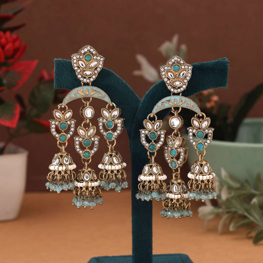 Sky Blue Color Kundan Earrings Designed With Soft Elegant Tone For Ethnic And Fusion Looks