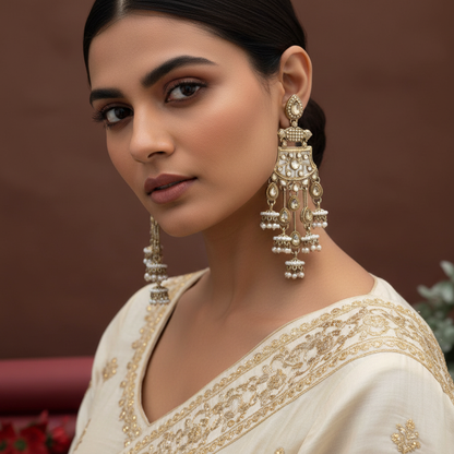Goldfarbene Kundan-Ohrringe, entworfen mit elegantem ethnischem Glanz, perfekt für Hochzeitsoutfits