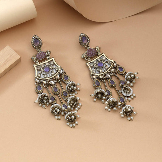Light Purple Color Kundan Earrings Featuring Graceful Pastel Handmade Stones For Ethnic Styling