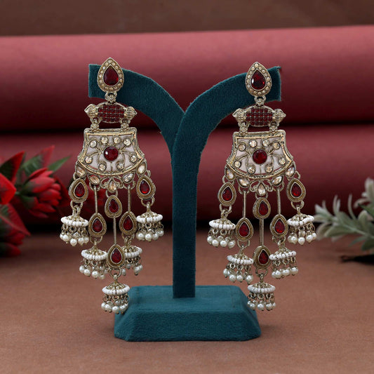 Maroon Color Kundan Earrings Crafted With Intricate Bridal Style Traditional Kundan Design
