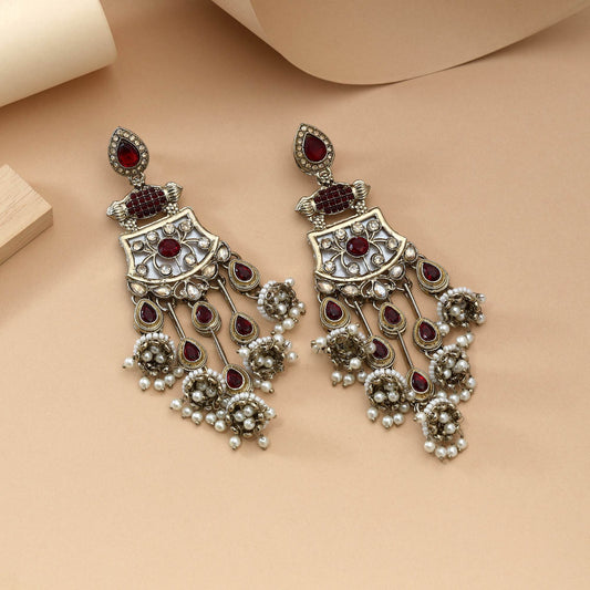 Maroon Color Kundan Earrings Crafted With Intricate Bridal Style Traditional Kundan Design