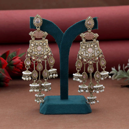 Pinkfarbene Kundan-Ohrringe, gefertigt mit wunderschöner, handgemachter Kundan-Arbeit für Damenmode