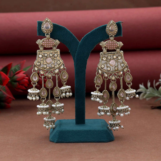 Pink Color Kundan Earrings Crafted With Beautiful Handcrafted Kundan Work For Women’S Fashion