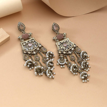 Pinkfarbene Kundan-Ohrringe, gefertigt mit wunderschöner, handgemachter Kundan-Arbeit für Damenmode