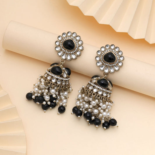Black Color Kundan Earrings Crafted For Bold Ethnic And Party Wear