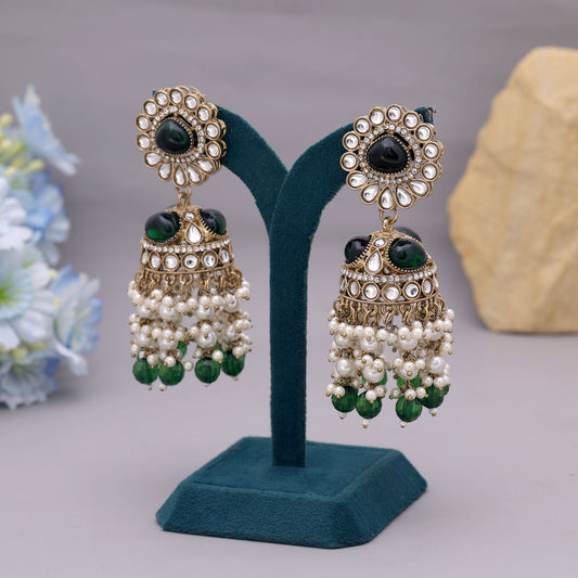 Green Color Kundan Earrings Inspired By Traditional Indian Craftsmanship