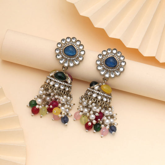 Multi Color Kundan Earrings Featuring Vibrant Stones For Festive Occasions