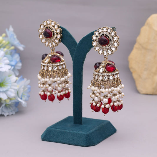 Maroon Color Kundan Earrings Perfect For Wedding And Festive Wear