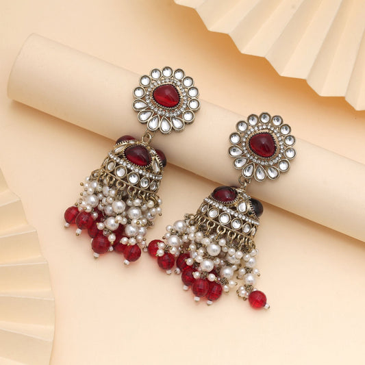 Maroon Color Kundan Earrings Perfect For Wedding And Festive Wear