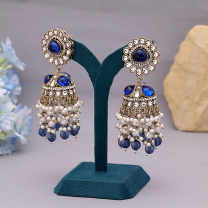 Turquoise Blue Color Kundan Earrings Designed For Graceful Ethnic Looks