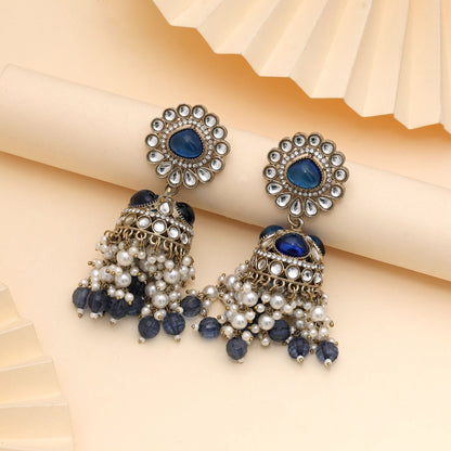 Turquoise Blue Color Kundan Earrings Designed For Graceful Ethnic Looks