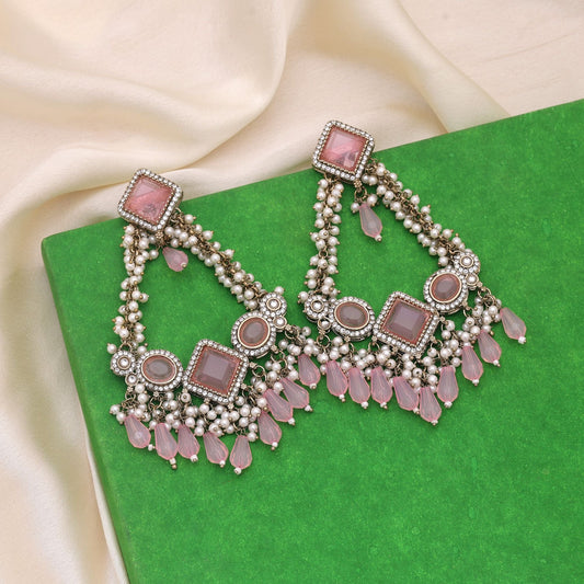 Pink Color Kundan Earrings Perfect For Festive And Wedding Functions