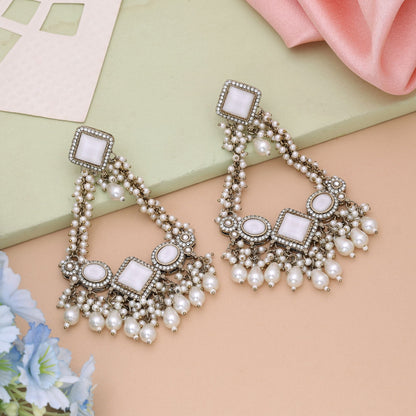 White Color Kundan Earrings Crafted For Graceful Traditional Occasions