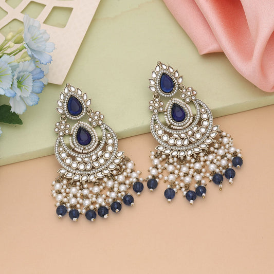 Blue Color Kundan Earrings Inspired By Traditional Indian Aesthetics