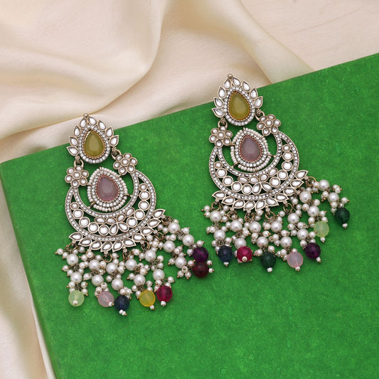 Multi Color Kundan Earrings Crafted For Statement Traditional Styling