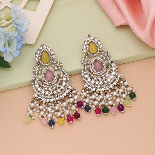 Multi Color Kundan Earrings Crafted For Statement Traditional Styling