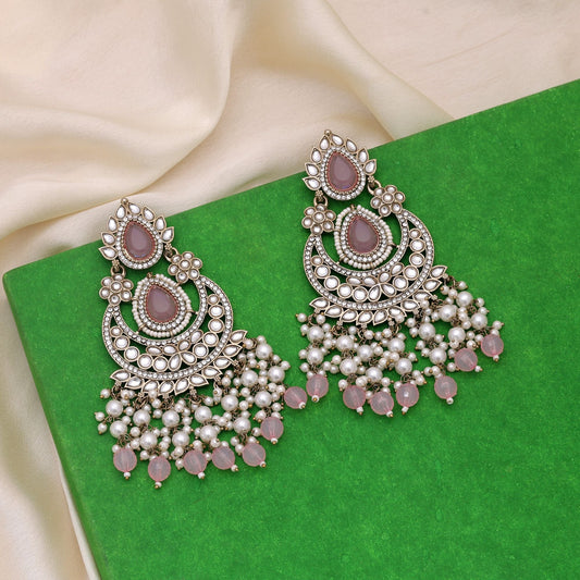 Pink Color Kundan Earrings Featuring Elegant Design For Celebrations